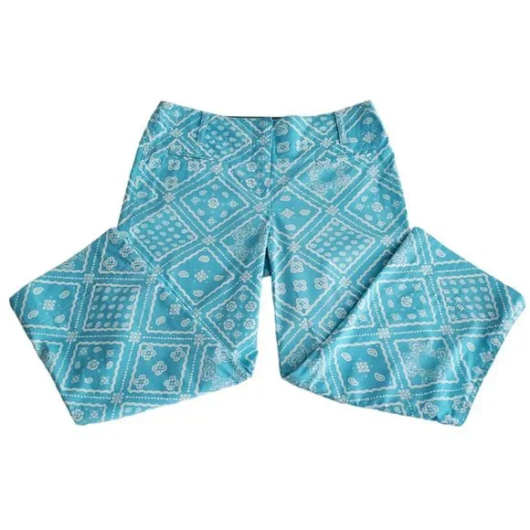 Ann Taylor Loft Boho Paisley Crop Pants | Like New | 0P | Turquoise White - Picture 6 of 12